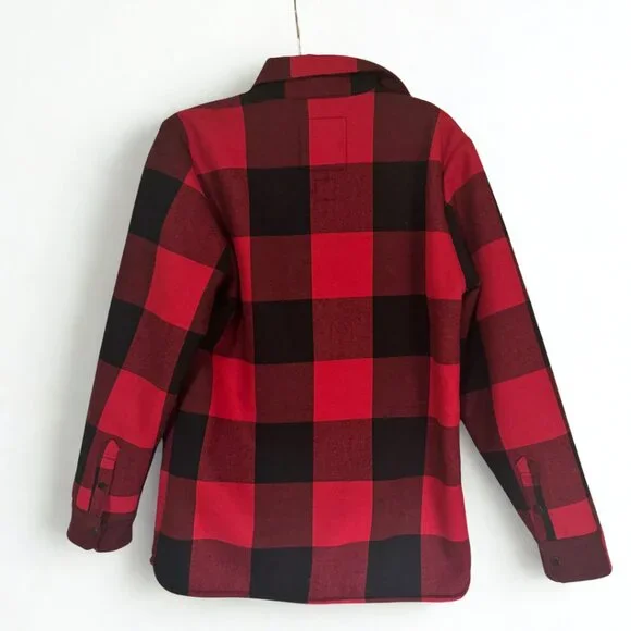 Volcom Pat Moore Fleece-Lined Canvas Shacket Red Black Plaid M - Picture 3 of 3